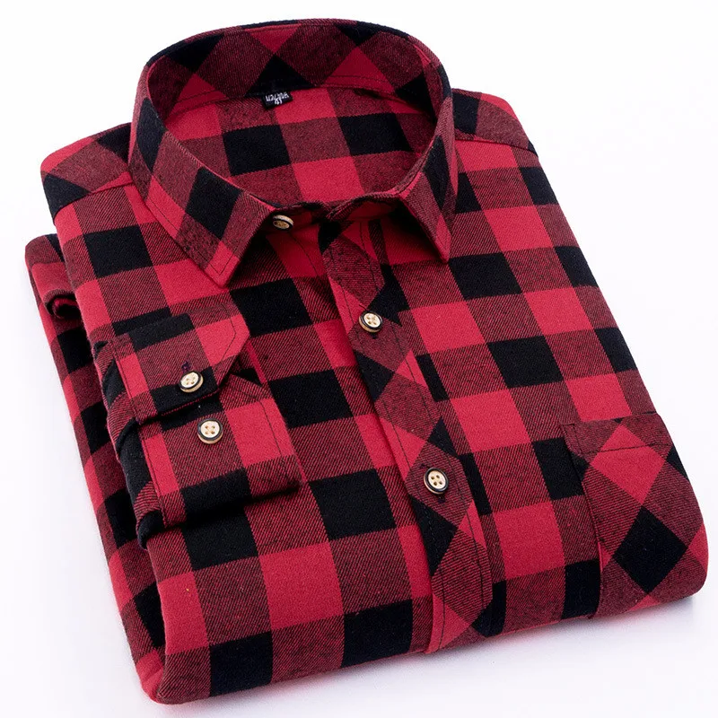 Vente Rouge flanelle Plaid chemise hommes 2019 mode robe hommes chemise décontracté doux à manches longues chemises camiseta masculina chemise homme