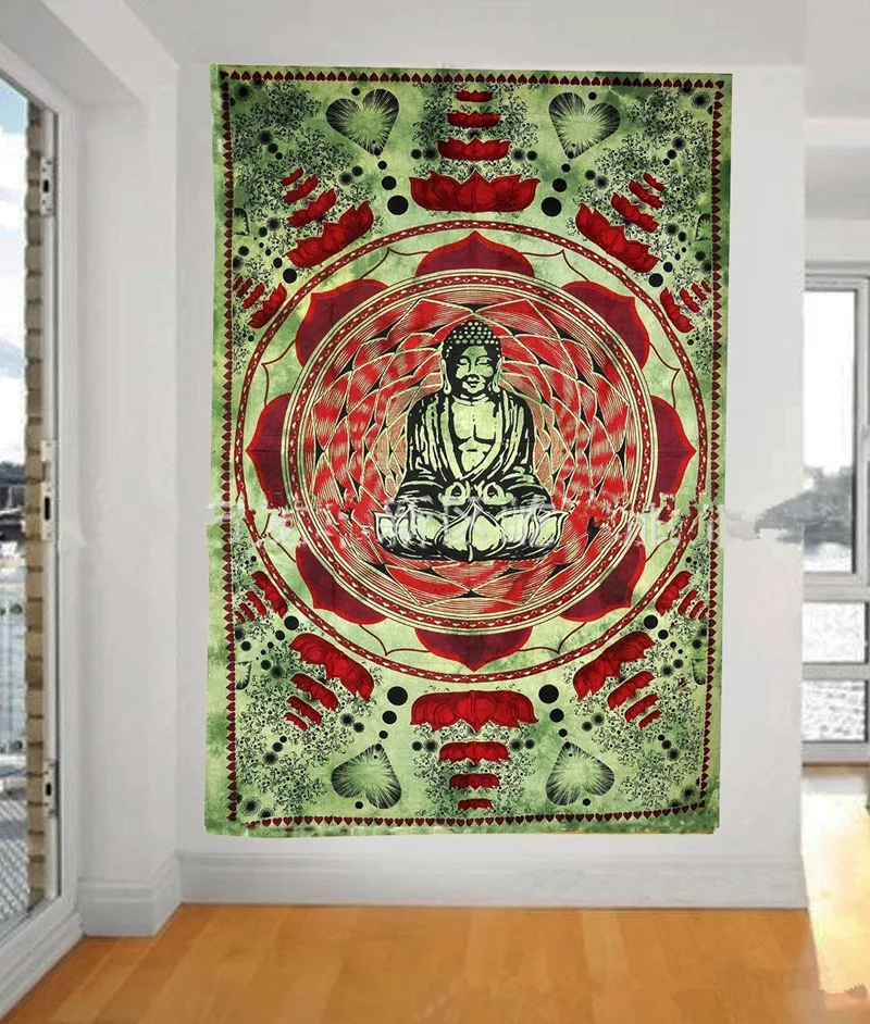 

80x60" Tie-Dye Lotus Buddha Tapestry Indian Lord Wall Hanging Mandala Bedspread Indian Home Decor 150x200cm
