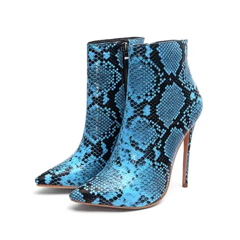 

Sexy Snake Skin Ankle Boots for Women Shoes Pointed Toe High Heels Zip Toe Shoes Women Botas Mujer Bottine Femme Talons Hauts 35