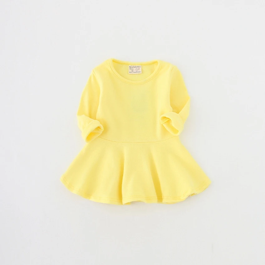 Belababy/платье для маленьких девочек; хлопковая одежда ярких цветов с длинными рукавами; сезон весна-осень; платье принцессы с оборками и круглым вырезом для малышей; vestido - Цвет: yellow