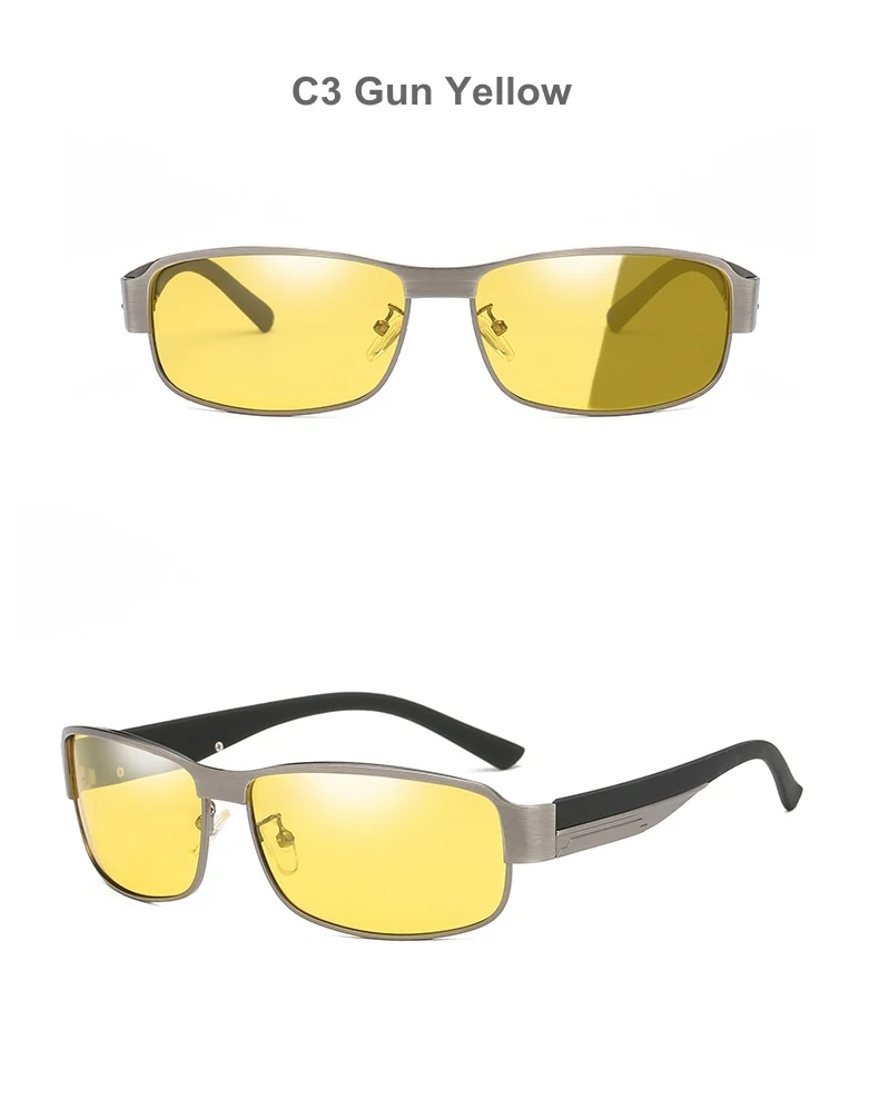 Поляризованные фотохромные солнцезащитные очки прямоугольные поляризованные солнцезащитные очки ночного видения для вождения солнцезащитные очки фотохромные серые желтые - Цвет линз: GunYellow