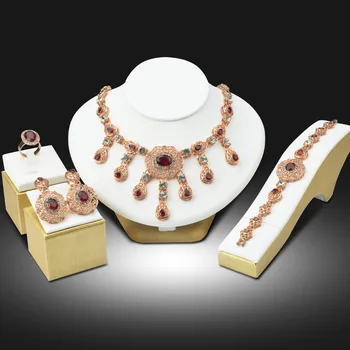 

Fashion Jewelry Set Dubai jewelry sets Gold Necklace Earring Bracelet Ring Set African Beads Jewelry Sets Free Gift Box