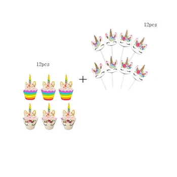 

24pcs Unicorn Cupcake Toppers and Wrappers Double Sided for Unicorn Party Decorations