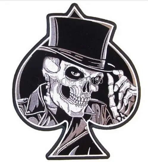 

5" SKULL TOP HAT SPADE MC JACKET BACK EMBROIDERED PATCH EMBLEM Biker Vest punk rockabilly applique iron on patch