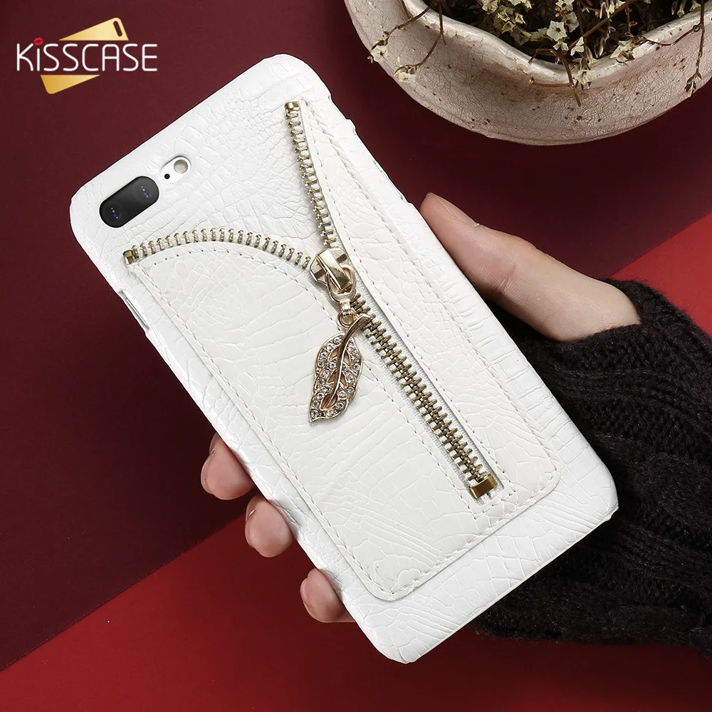Kisscase кожаный чехол для iPhone 6 S 7 Plus 5 5S SE горный хрусталь листьев крокодил узор слот