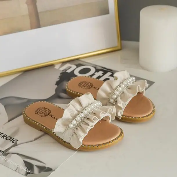

2019 New Summer Girls Sandals Fashion Pearl diamond Children Beach Sandals Cute Baby Girls Slides Kids Dress Shoes