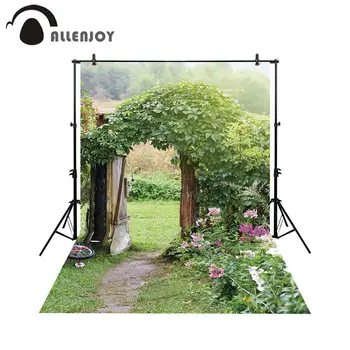 

Allenjoy background for photo studio garden gate retro rustic grass flower backdrop photography photocall photobooth decor