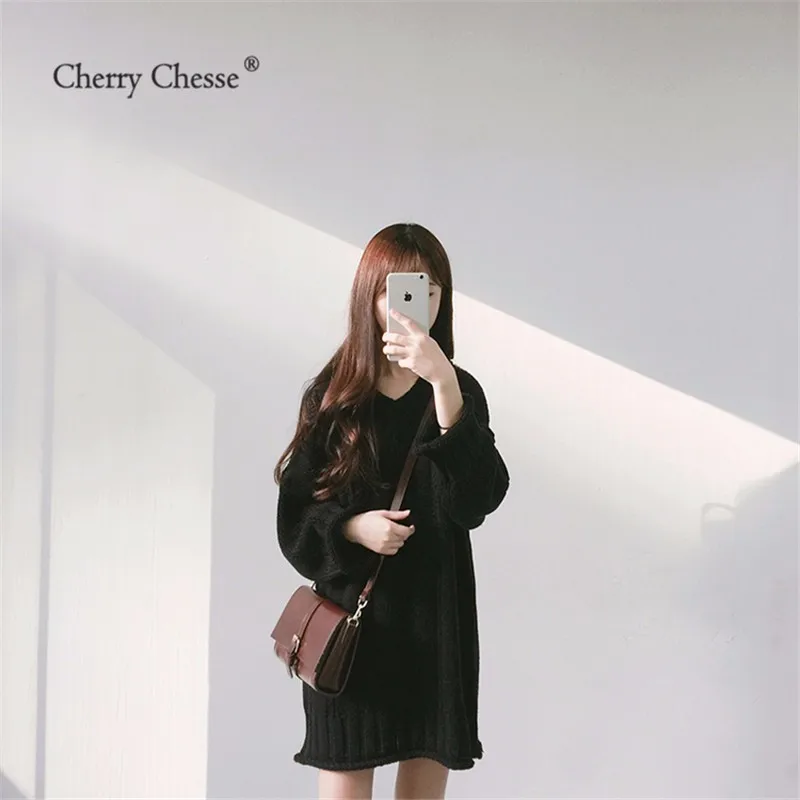 Cherry Chesse Винтаж Для женщин длинный свитер с v-образным вырезом пуловер длинными