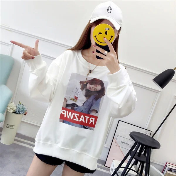 

Mr.nut 2019 new spring loose thin section Office Lady Cartoon Pullovers Batwing Sleeve O-Neck hoodies
