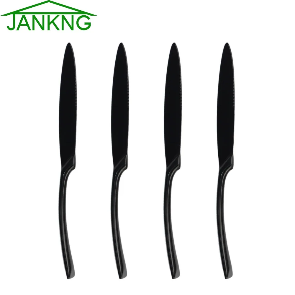 JANKNG 4Pcs/Lot Luxury Black Dinner Knife Dinnerware Set Stainless Steel Flatware Knife Set
