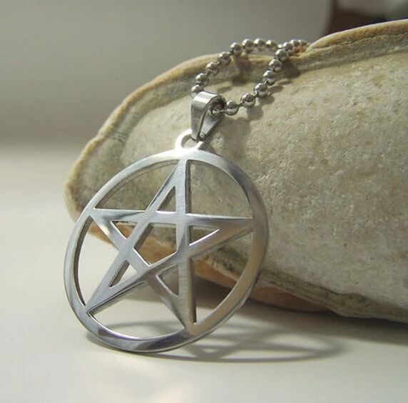 Top Selling New style Stainless Steel  pentagram Satan worship Pendant Beaded Necklace 24'' 6