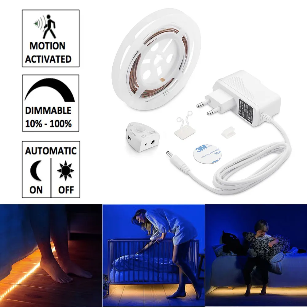 Motion Activated Bed Light Dimmable Flexible Strip Motion Sensor Night