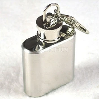 

500Pcs/Lot 1OZ Outdoor Stainless Steel Mini Flagon With Keychain Portable Hip Flask