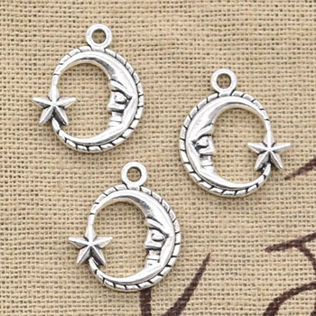 

10pcs Charms Moon Star 19x16mm Antique Silver Color Plated Pendants Making DIY Handmade Tibetan Silver Color Finding Jewelry