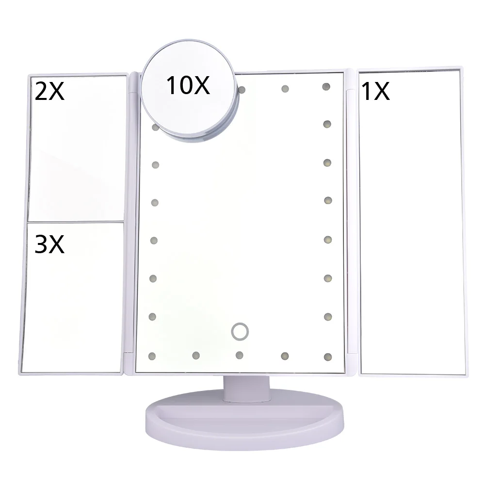 22 светодиода сенсорный экран свет макияж зеркало 3 складной регулируемый 1X/2X/3X/10X увеличительное зеркала Настольный Макияж косметическое