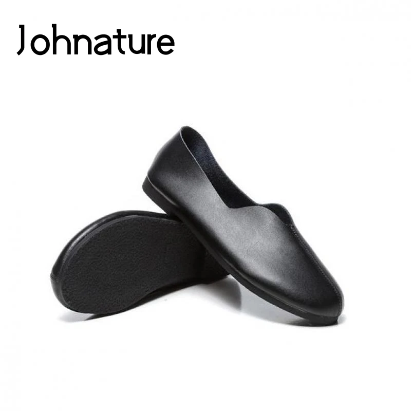 Johnature 2020 New Spring/autumn Handmade Genuine Leather Retro Round Toe Solid Casual Soft Sole Loafers Womens Flat Shoes | Обувь