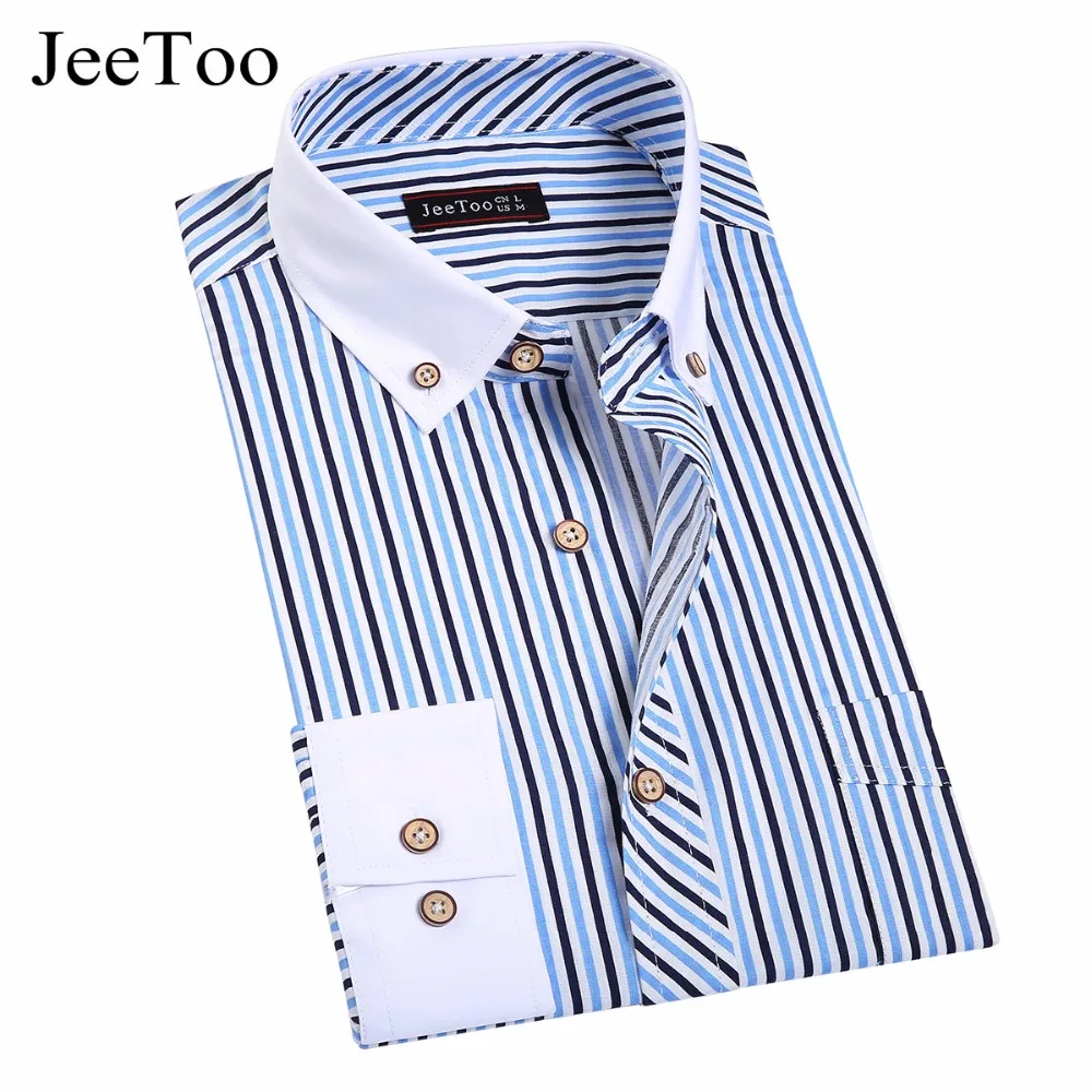 JeeToo Men's Shirt Long Sleeve Slim Fit Men Casual Shirts Cotton Striped Formal Dress Shirts