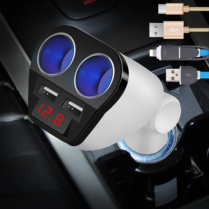 

ACCNIC 12V 24V Universal Car USB Car cigarette lighter adapter socket 5V 3.4A car voltage diagnostic display with Typc C cable