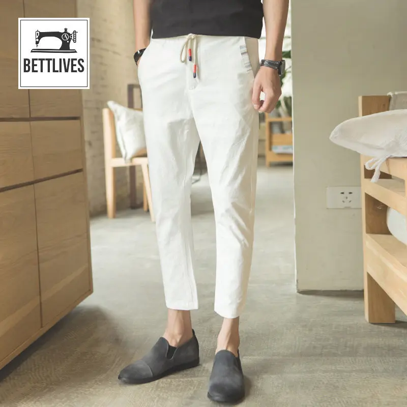 

New Fashion Mens Ankle-length Linen Pants Loose Summer Elastic Waist Hemp Sweatpants Casual Slim Fit Trousers Men Pants 28-34
