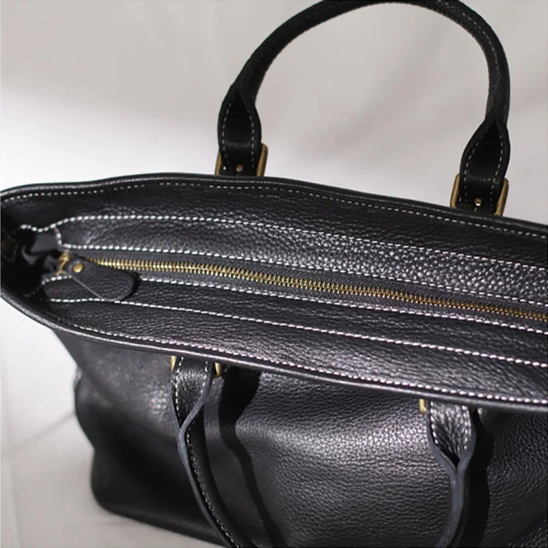 AETOO Leather black sloping large bag, retro singles shoulder casual soft leather handbag, large-capacity dumpling bag