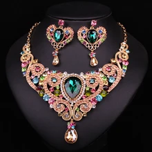 Chapado En Oro de lujo de Cristal Colgante Collar Pendientes Set Mujeres Prom Boda Nupcial Sistemas de la Joyería de Regalo De Navidad de Regalo