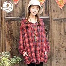 Spring 2015 new products listed, the brand quality and original design 100% cotton linen women’s plaid shirt of loose big yards