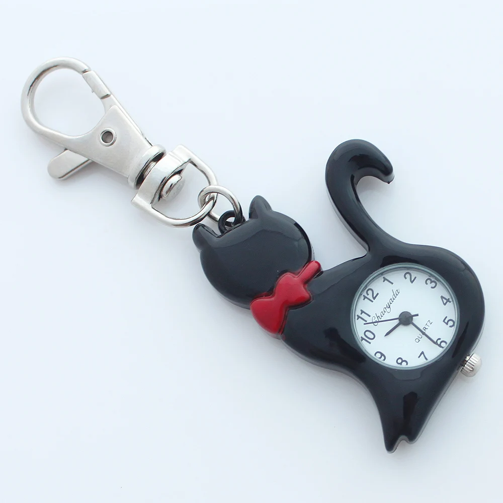 

chaoyada Brand New Fashion Colorful CAT Style Pocket Pendant Key Ring Chain Quartz Dress Watch with Gift Bag GL58K