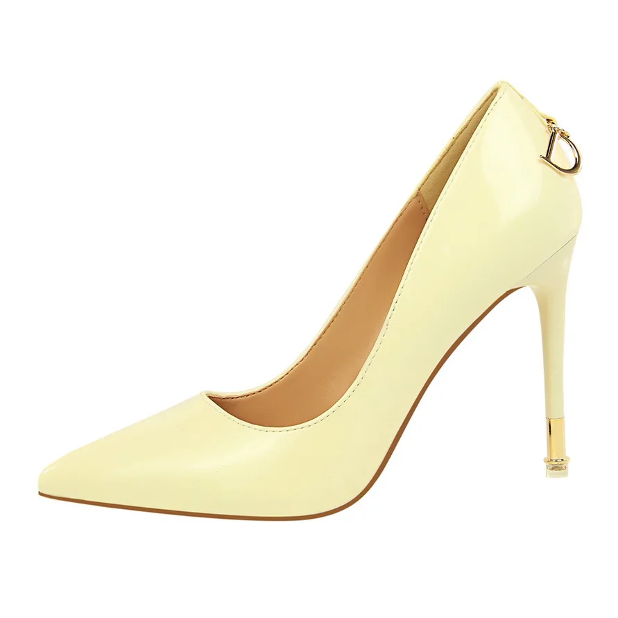 Весенние женские пикантные кожаные туфли-лодочки на высоком каблуке; цвет желтый, серый; Salto Alto Feminine; элегантные женские офисные модельные туфли - Цвет: Белый
