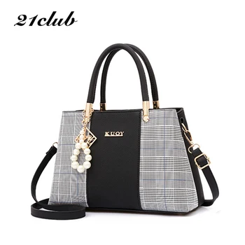 21club Brand PU Leather Large Capacity Woman Handbag Grid Shoulder Bag Fashion Casual Luxury Designer Crossbody Women Handbags