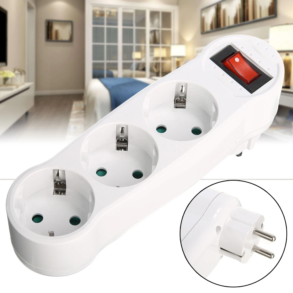 

1pc New Triple Plug Multiple Plug Power Distribution Box Three-way Plug Adapter 250V 16A