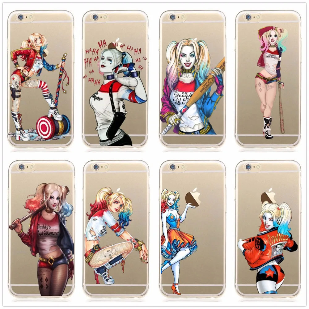 

Margot Robbie Clown Harley Quinn Suicide Squad transparent Soft TPU Gel skin Phone Case Cover For iPhone 5 5s SE 6 6s 7 7 Plus