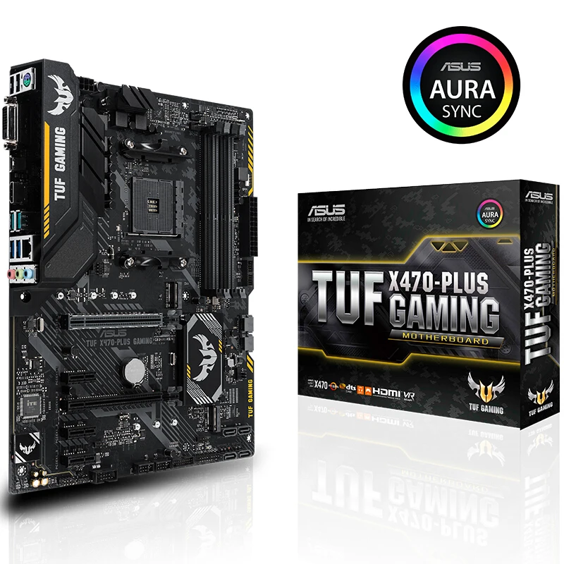 ASUS TUF X470-PLUS GAMING Motherboard AM4 4X4DDR4 Max 64 GB RAM PCI-E3.0 2XM. 2 6 XSATAIII DVI HDMI