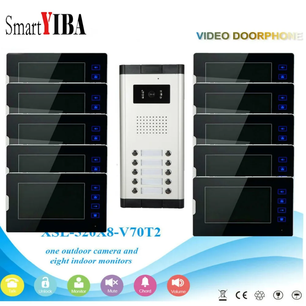 

SmartYIBA Wired Video Door Phone Intercom System, 7" LCD Touch Screen Monitors 1 Night Vision Camera for 4 Units Apartment House
