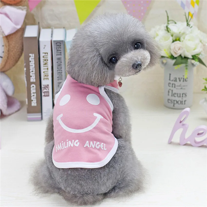 Новая летняя одежда для собак, жилет для собак, кошек, щенков, маленьких собак, футболка с принтом улыбки, одежда, толстовка, ropa perro verano - Цвет: Розовый