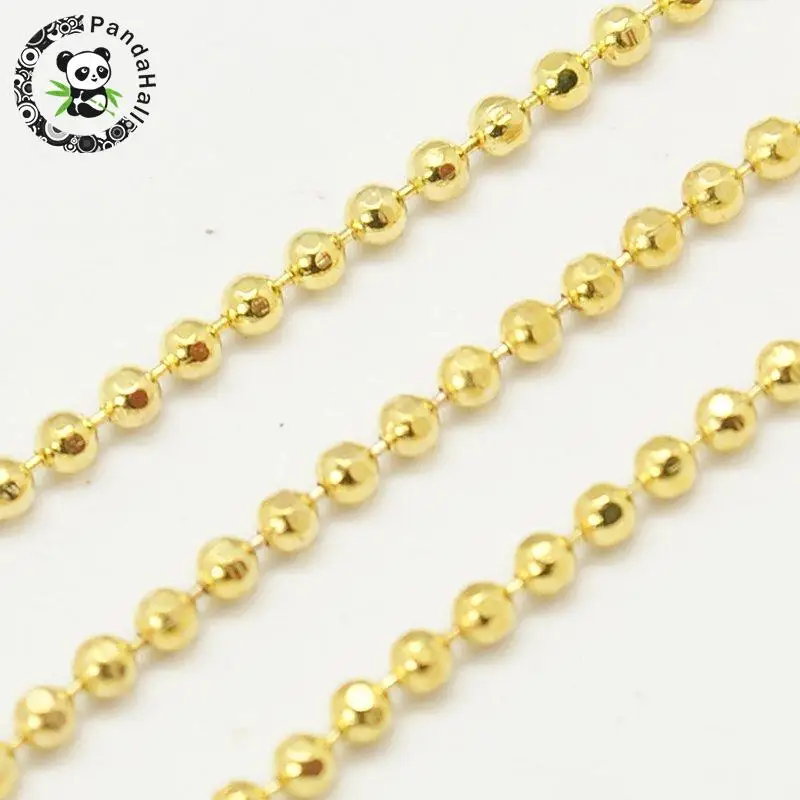 Faceted Brass Ball Chains, Round, Golden, 1.2mmin Jewelry Findings