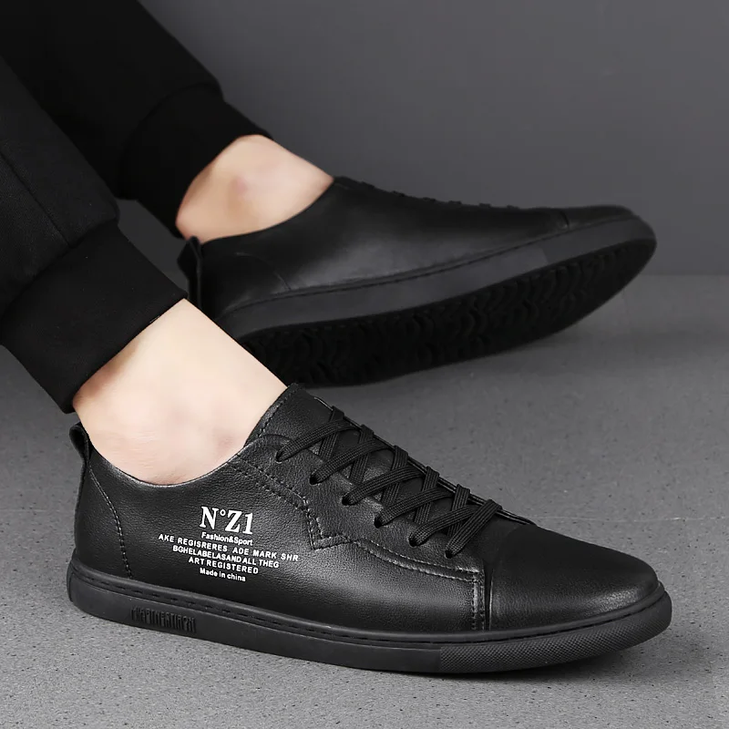 

2019 Lace Up leather shoes men Slip-on Men Trainers flats Casual Breathabl Leisure Shoes summer Outdoor Leather Man Shoes L5