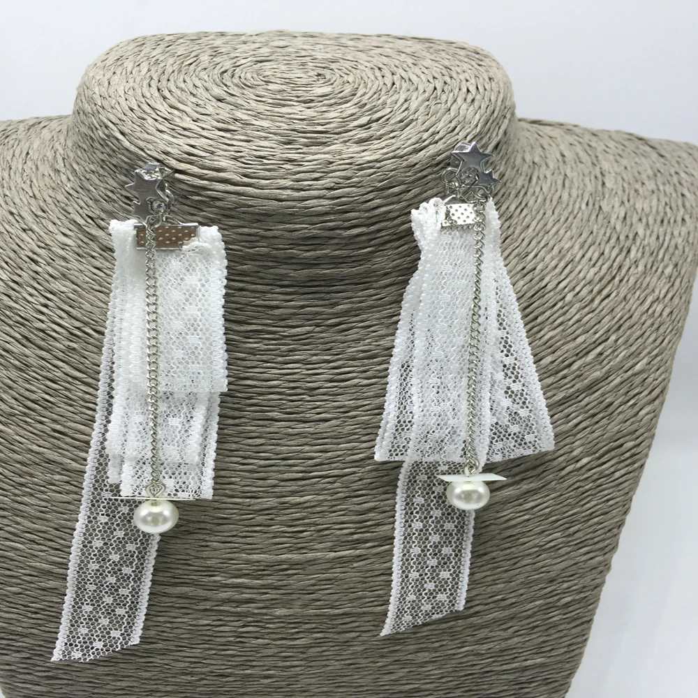Two-sided Star and Pearl White Lace Earring for OL Girl/Women For Gift |