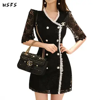 

Summer Black Lace Dresses Oneck See Through Womens Dress 2019 Office Sexy Party Vintage Bandage Bodycon Mini Pencil Wrap Dress