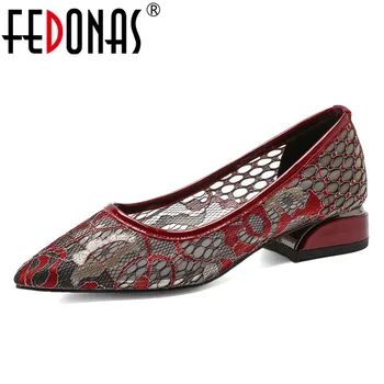

FEDONAS Spring Summer Women Ethnic Style Shallow Pumps Mesh Breathable Retro Single Shoes Woman Pointed Toe Vintage Casual Shoes