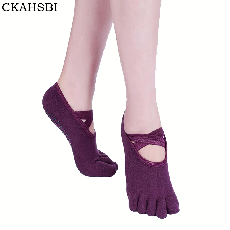 CKAHSBI, носки с пятью пальцами, носки для йоги, тапочки, хлопковые, для фитнеса, спортивные, Нескользящие, резиновые, в горошек, для велоспорта, носки для женщин, для балета, танцевальные носки