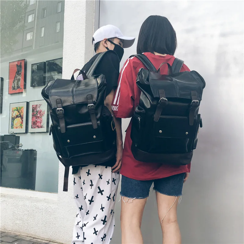 

Men's PU casual backpack fashion popular student backpack personality all-match big bag travel out shoulder bag