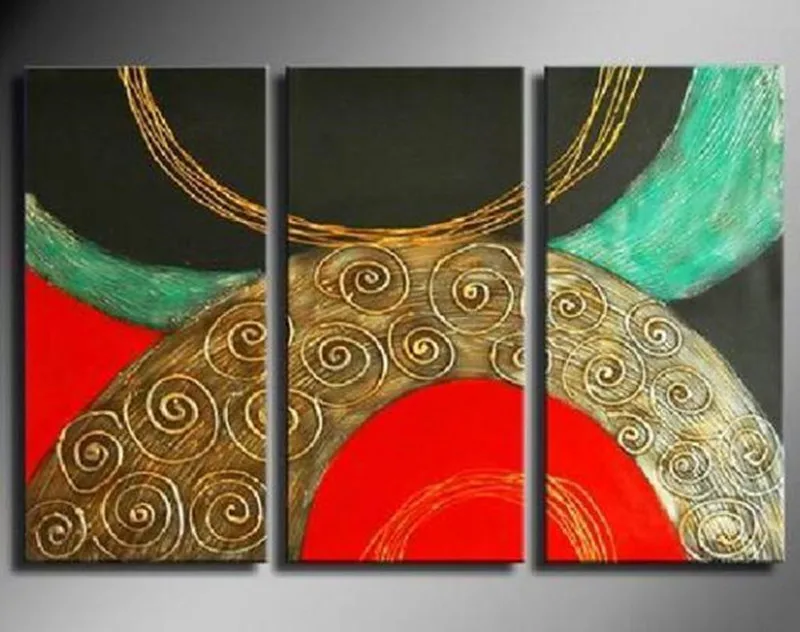 

Large 3 Piece Painting Pictures Sets Modern Home Decor Wall Art Handpainted Abstract Gold Circles Lines Oil Paintings on Canvas