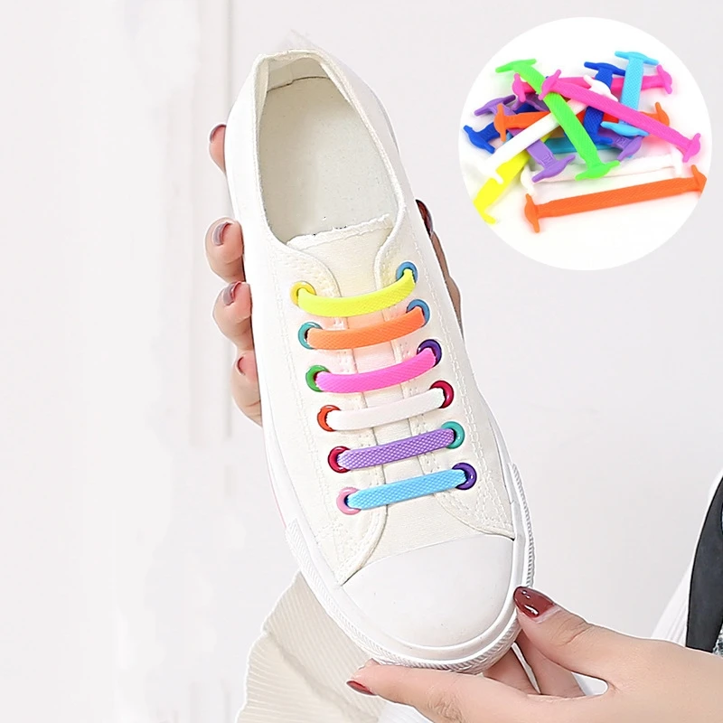 

16Pcs/Set Women Men Athletic No Tie Shoelaces Fashion Unisex Elastic Silicone Lazy Shoe Lace Fit Strap Sneakers Shoes