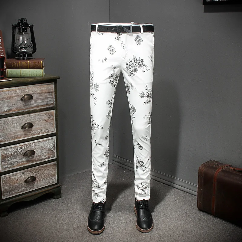 

Flower Dress Men Trousers Business Suit Pant Men's Flroal Pants Pantalon De Travail Pour Homme Men Classic Pants Trousers