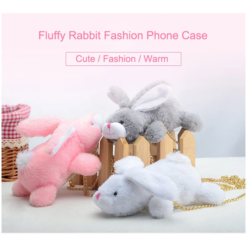 New Cute Animal Plush Doll 3D Fluffy Rabbit Phone Case Coque for iPhone 6 6s 6Plus