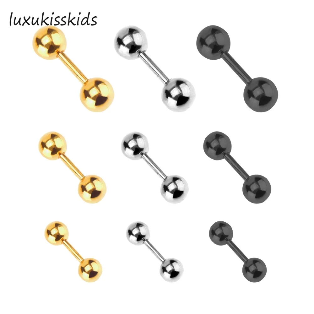 

LUXUKISSKIDS Brand New 9pcs/lot 3mm 4mm 5mm straight post Gold Nose ring Anti Allergic Stainless Steel Gold body jewelry