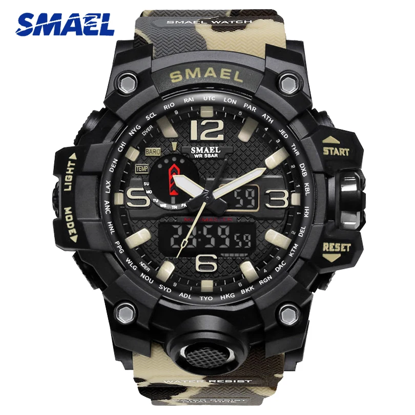 buy SMAEL Brand Sports Watches Men Camouflage Military Watch For Man LED Digital Wristwatch 50M Waterproof Clock 1545B Dropshipping