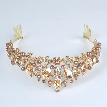 

Crystal Pearl Crowns Rhinestone Tiara Brides Hairband champagne Hair Jewelry Princess Crown Fashion Wedding Hair Accessories