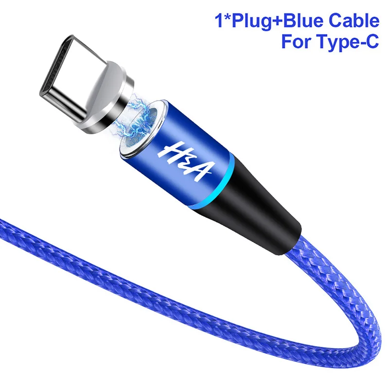 Магнитный Micro USB кабель H& A, 1 м, 3 А, кабель для быстрой зарядки и передачи данных для Apple iPhone 7 XS, магнитное зарядное устройство, кабель type-C для samsung S10 - Цвет: Blue For Type C