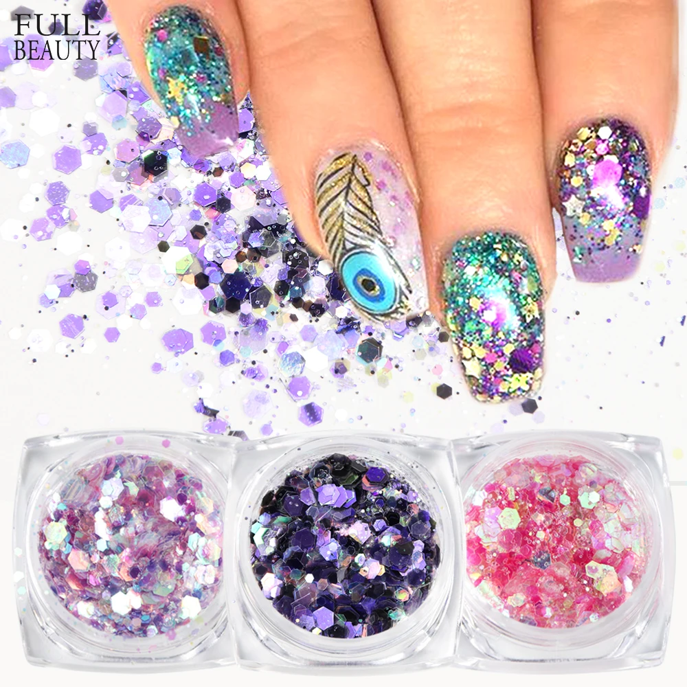 

1 Box Mermaid Nail Sequins Hexagon Flakes Mixed Glitter Powder Holographic Pigment For Gel Nail Art Decoration Chrome CHNPR01-12
